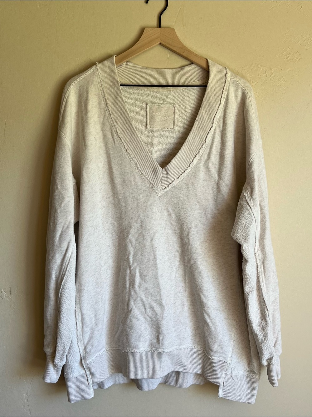 Aerie Cozy Oversized V-Neck Sweatshirt in Light Cream